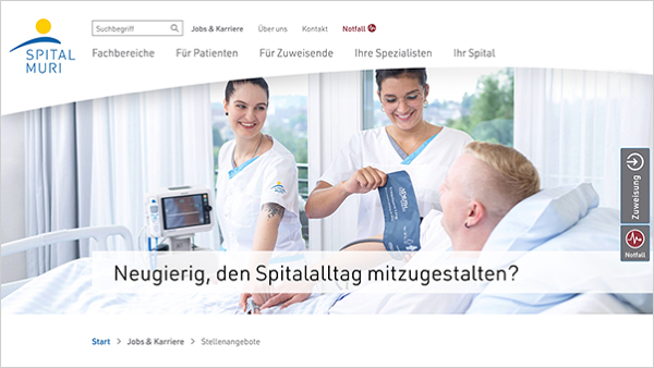 Screenshot – Website-Header Stellenportal Spital Muri